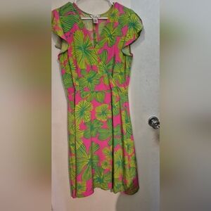 Lilly PulitzerPink & Lime Floral Faux Wrap Silk  Dress Sz.12